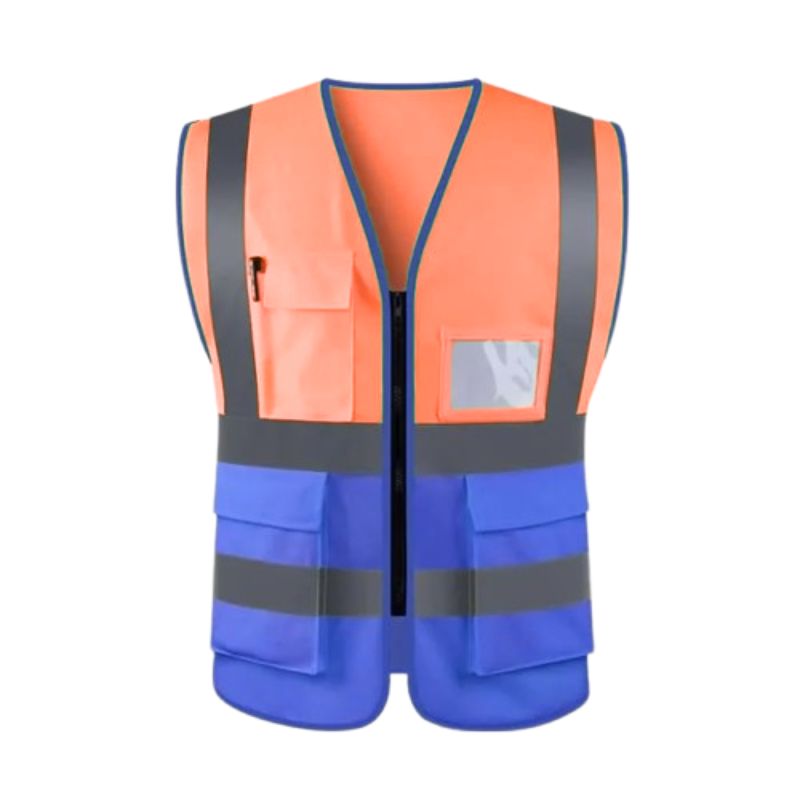 GILET ORANGE BLEU AVEC POCHE ET FERMETURE